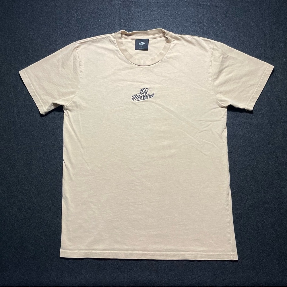 100 Thieves Embroidered Script Logo Tee Beige Medium RHA 126241 Cotton